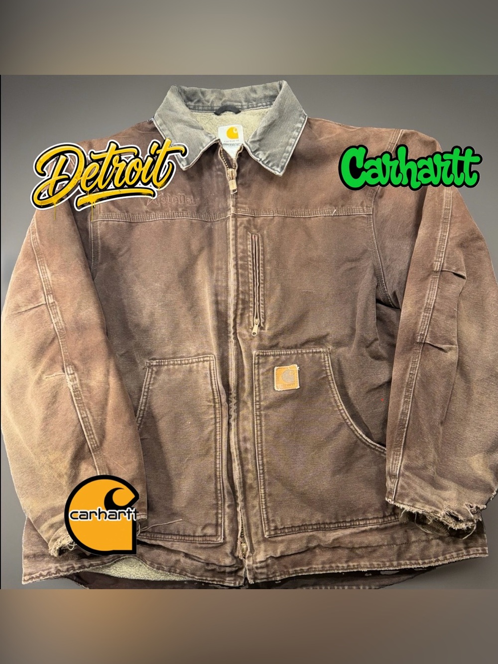 Carhartt Detroit Jacket XL Brown C61 DKB Sherpa Lined Work Coat Thrashed Stellar